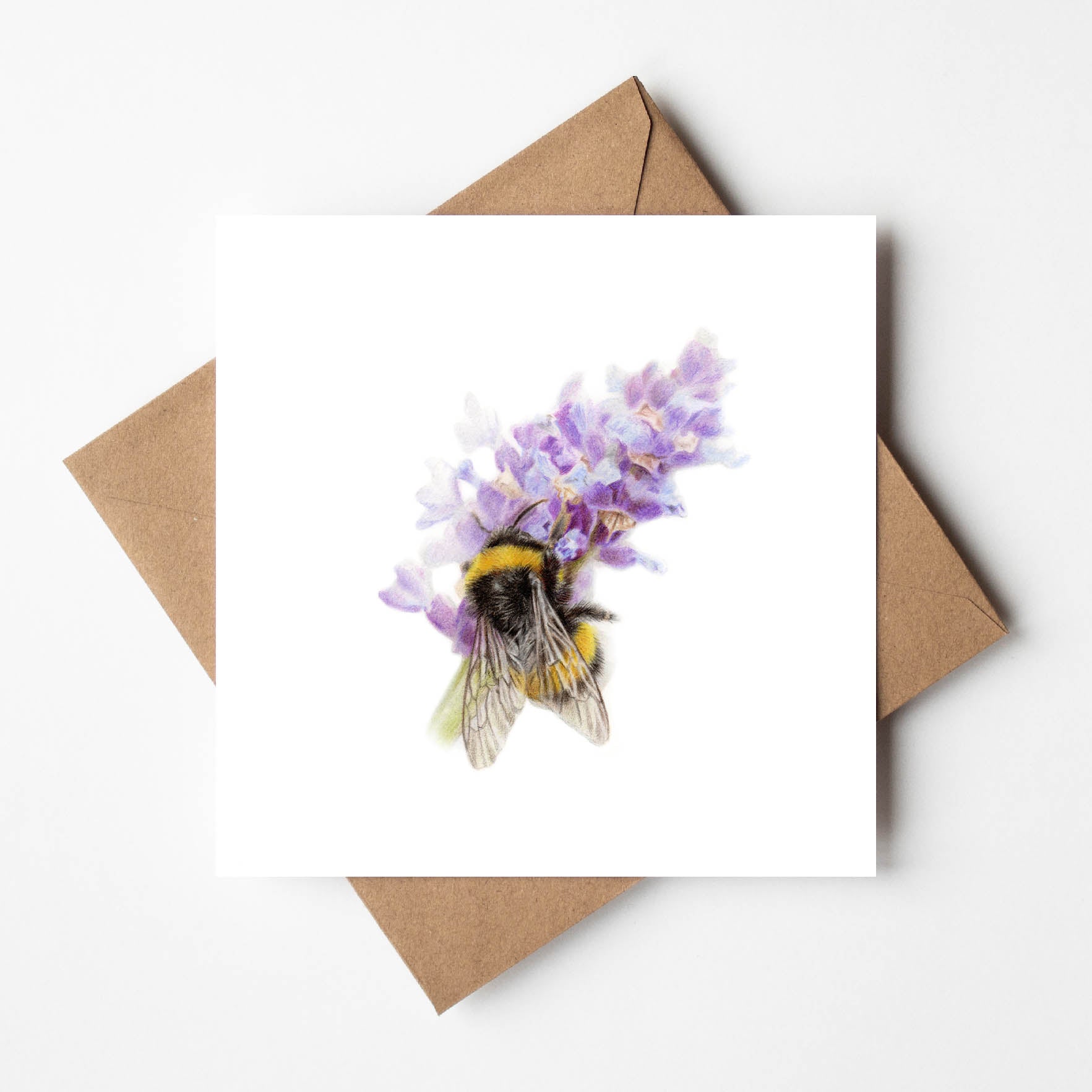 bumblebee bee on lavender greetings card with kraft envelope