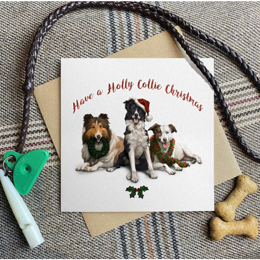 Holly Collie Christmas greetings card