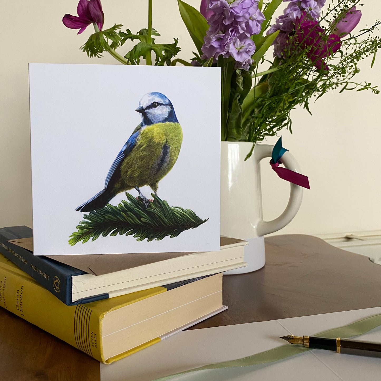 Perched Blue Tit Greetings Card