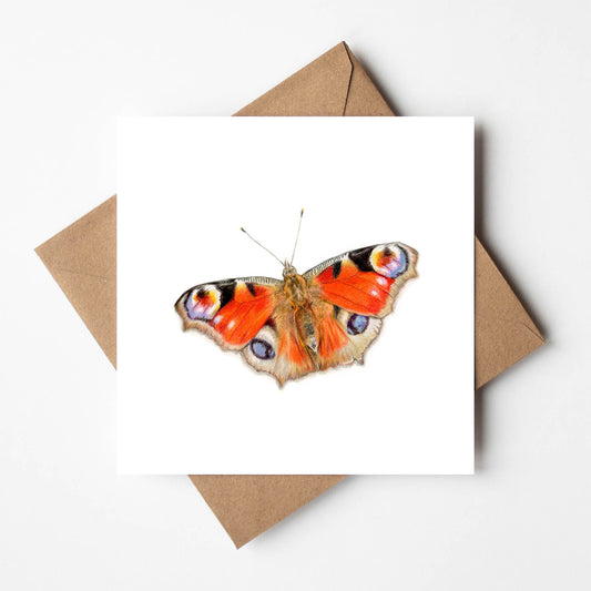 peacock butterfly vibrant greetings card with kraft envelope